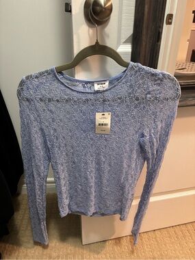 Cotton On Women's Light Blue Lace Long-Sleeve Top